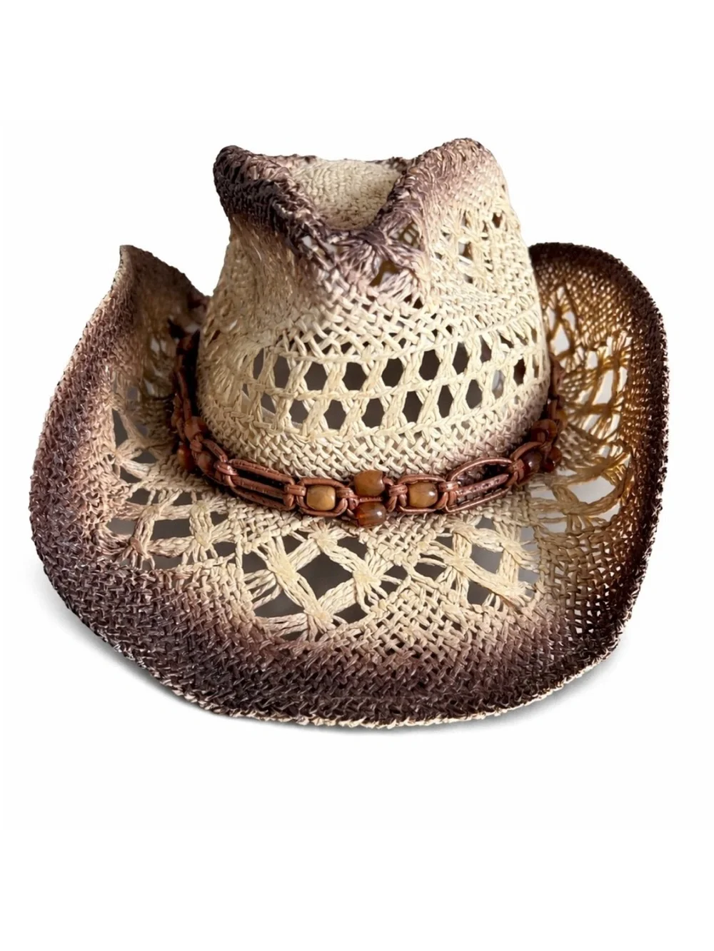 Straw Western Cowboy Hat with Beaded Band